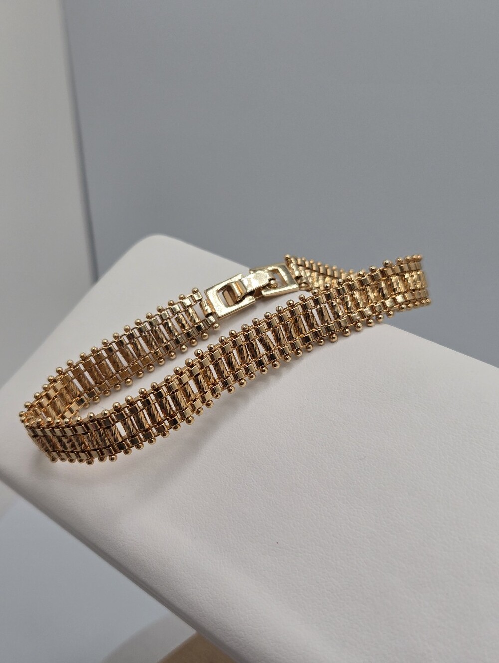 Vintage 1980s Gold Tone Bar Link Chain Bracelet 7.5" - Picture 4 of 10